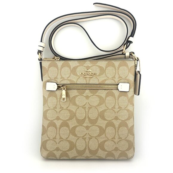COACH Signature Mini Rowan Canvas Light Khaki and Chalk File Crossbody Bag, NWT - Picture 2 of 6